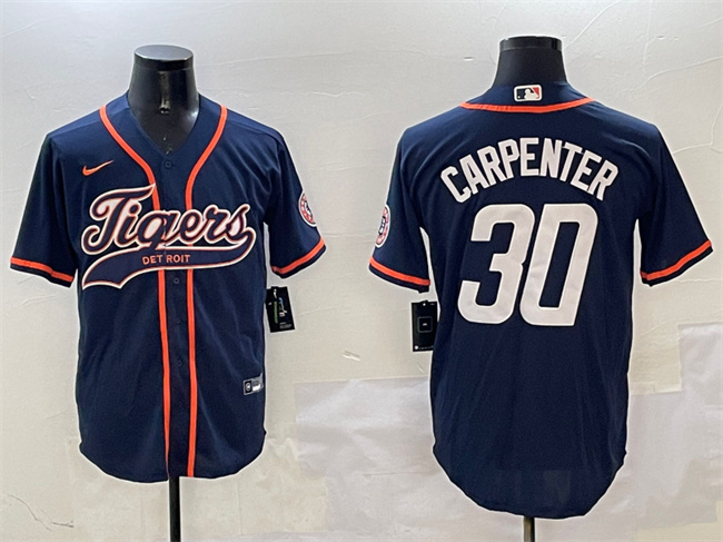 Men's Detroit Tigers #30 Kerry Carpenter Navy With Patch Cool Base Stitched Baseball Jersey